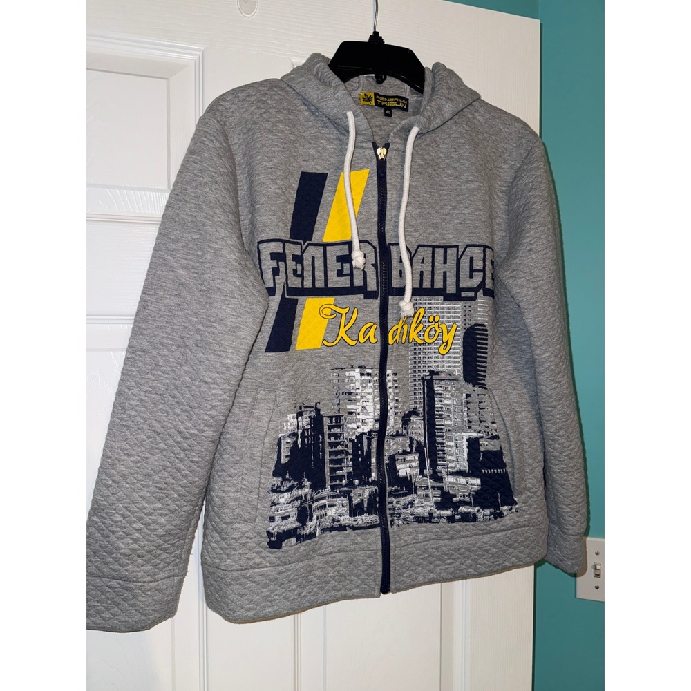 Fenerium Tribun Fenerbahce Kadikoy Quilted Zip Up Hoodie Grey Mens Size 40